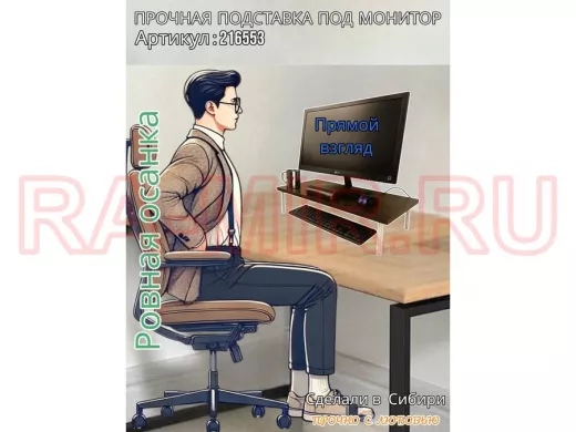 Подставка под монитор на стол 60х30см высота 14см "ABBIKUS-216553" венге, серые ножки