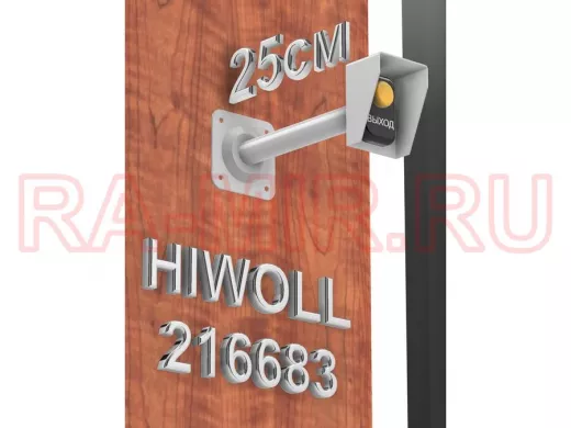 Стальной защитный козырек для кнопок выхода с вылетом от стены 25см "HIWOLL 216683" серый, 8х11см