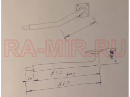 Поручень пристенный, длина  80см вылет 16см, угол 35гр 