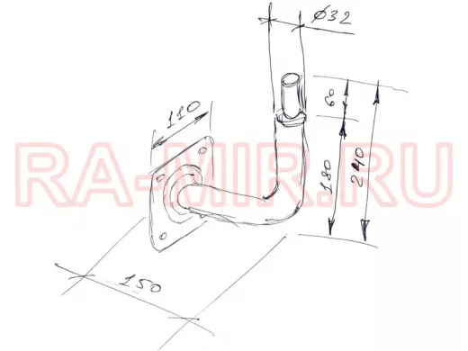 Кронштейн антенный, вылет 0,15м, вверх 0,24м, обжата 6см "PROFIKRON-32-217255" черный, диаметр 32мм