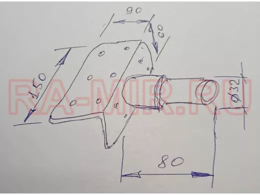 Кронштейн антенный, верхняя площадка 9х15см "ТОРЕЦКРЕП-217473" серый, диаметр 32мм, обжат на конце