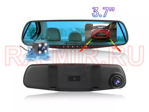 Автовидеорегистратор зеркало + камера "ABBIKUS-22962" с двумя видеокамерами и кнопками управления
