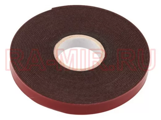 Двухсторонний скотч серый на HBA акриловой основе, защитная пленка красная, 9 мм, 5 м REXANT