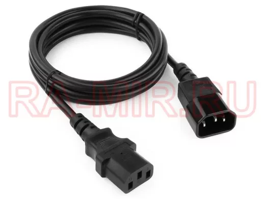 Кабель питания 1,8м сист.блок-монитор Cablexpert PC-189-VDE, C13-C14, VDE, 10А, черный с заземлением
