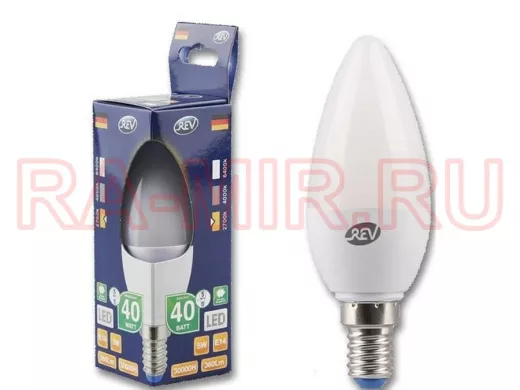 Светодиодная лампа  REV Classic C37 Е14 5W, 2700K, теплый свет