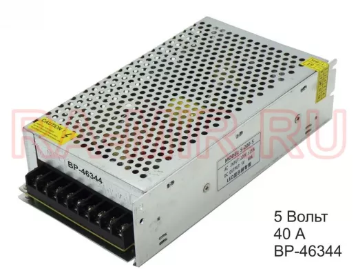 Блок питания  5 Вольт40А  "BP-46344"  импульсный модульный 5V 40A S-A-200-5