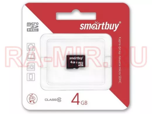 Карта памяти  micro SDHC    4GB  Smartbuy class 10, без адаптера