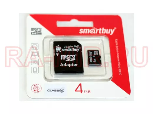 Карта памяти  micro SDHC    4GB  Smartbuy class 10, с адаптером