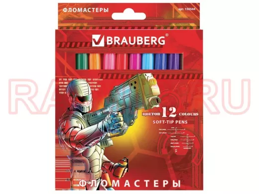 Фломастеры "BR-75438" "Star Patrol", 12 цв., вент.колп., карт. упаковка, увелич. срок службы
