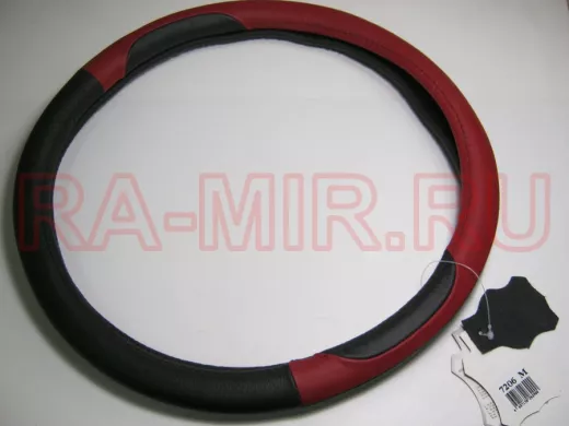 Оплетка на руль 38 см. M 7206 кожа черная+красная кожа "спорт" "гладкая"