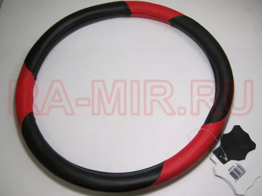 Оплетка на руль 40 см. L 9731A кожа черная+красная кожа "спорт" "гладкая"