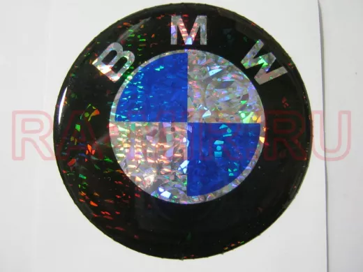 наклейка (объемная) "На колпаки "BMW" наружная голограф, (цвет черный), (комп4 шт), диам.6см  02729