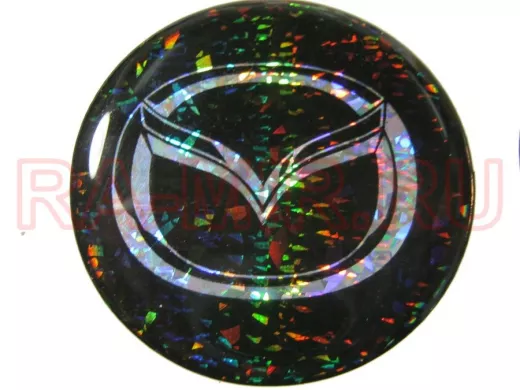 наклейка (объемная) "На колпаки "Mazda" наружная голограф., (цвет черный), (комплект4шт.), диам.4см